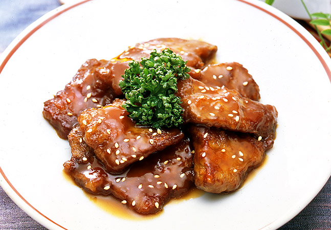 揚げ牛肉の甘酢煮