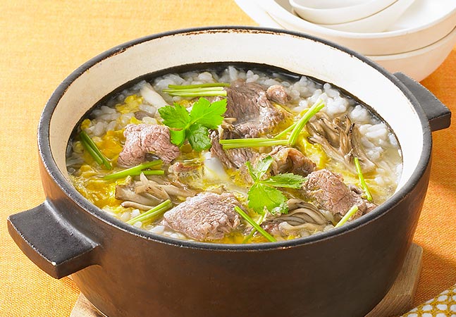 ビーフと舞茸のたまご雑炊